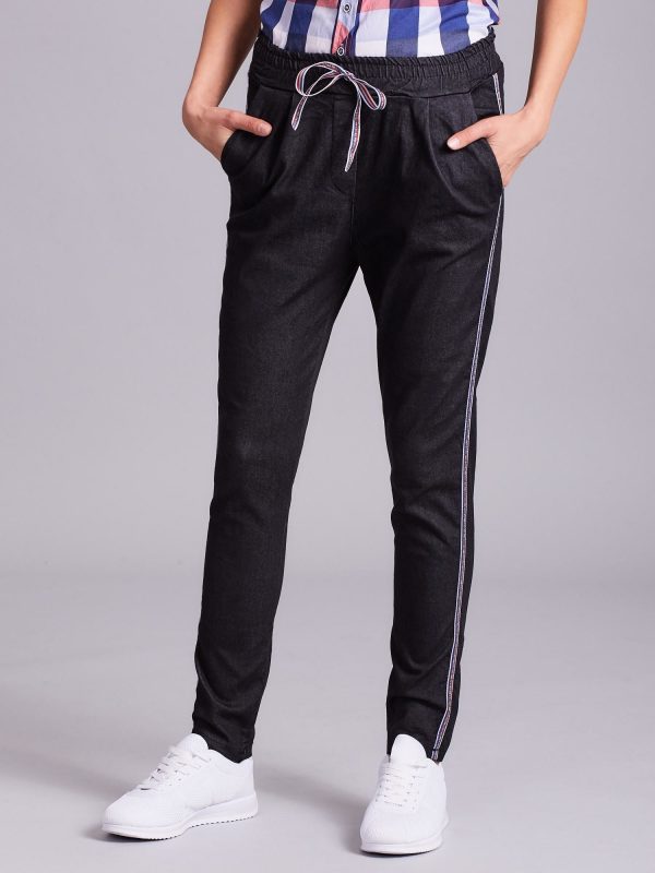 Wholesale Dark grey trousers with straps and stripes