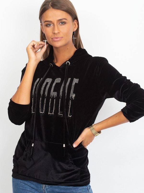 Wholesale Velour hoodie with black applique