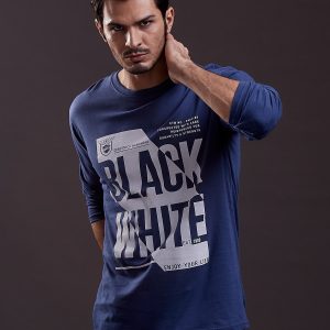 Wholesale Men's blouse with inscription print blue