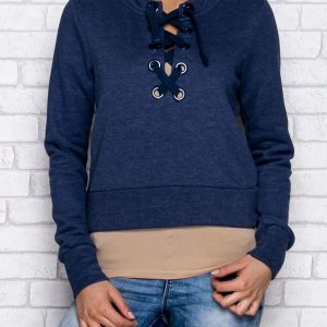 Wholesale Dark blue lace up sweatshirt