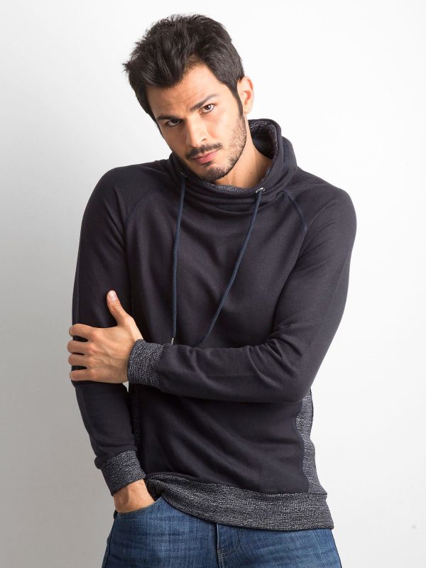 Wholesale Dark navy blue hoodie for men with chimney collar