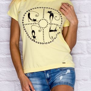 Wholesale Yellow t-shirt with cat motif