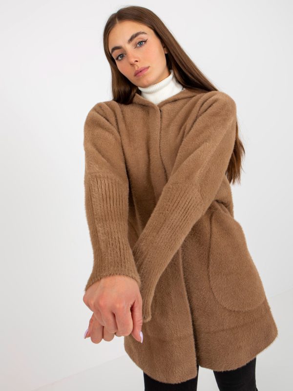 Wholesale Light Brown Women's Alpaca Coat with Carolyn Hooded