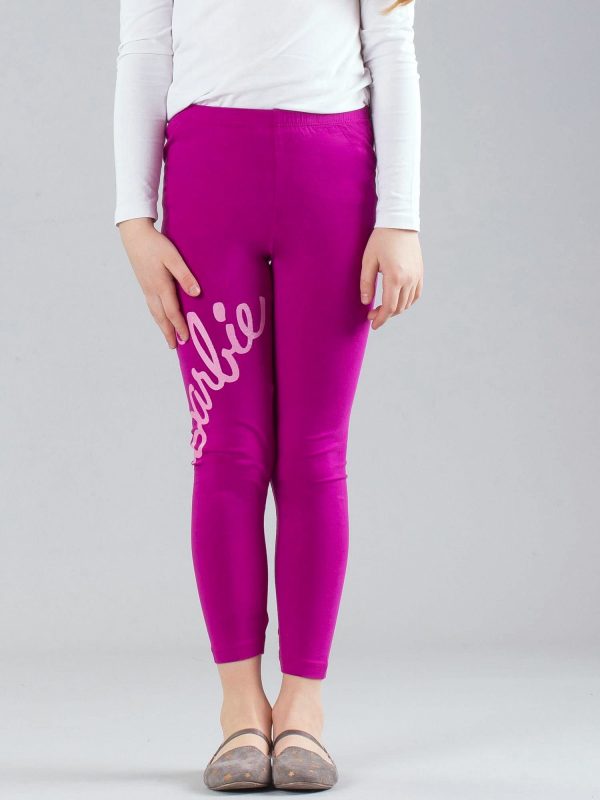 Wholesale Dark pink girls leggings with BARBIE print