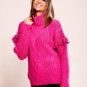 Wholesale Dark pink sweater with fringe