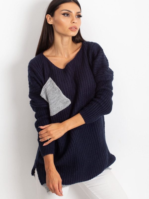 Wholesale Sweater with silver pocket navy blue