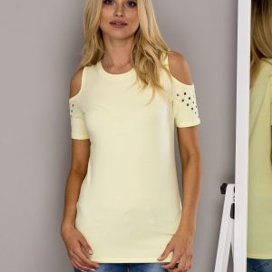 Wholesale Yellow blouse with studs on the sleeves