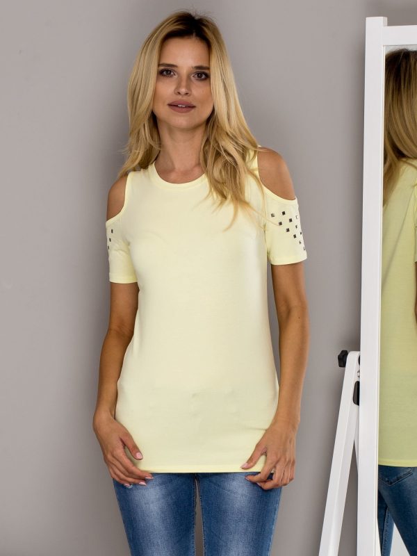 Wholesale Yellow blouse with studs on the sleeves