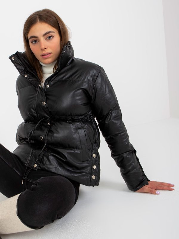 Wholesale Black down eco leather winter jacket without hood