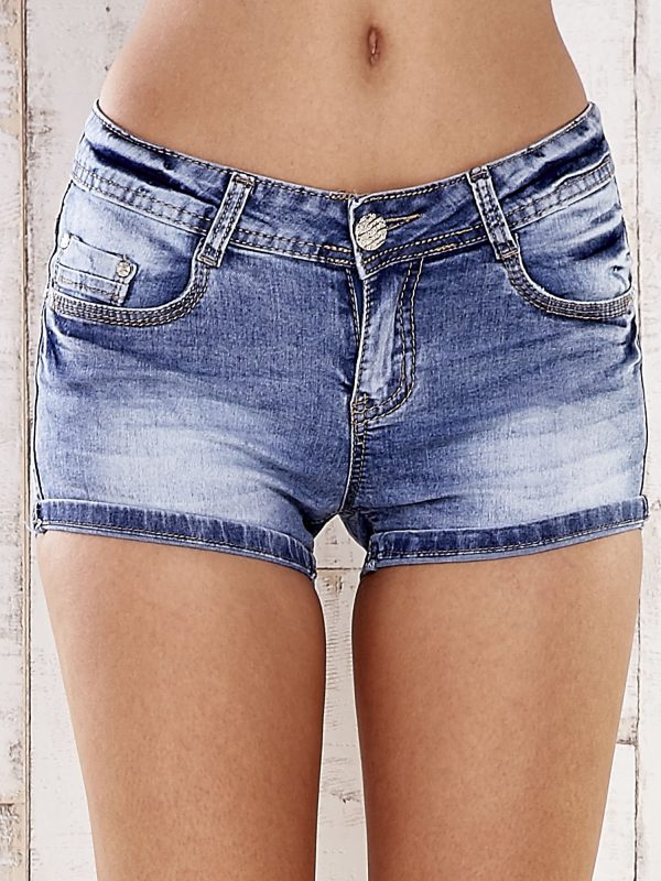 Wholesale Blue Marbled Denim Shorts