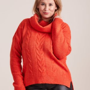 Wholesale Coral turtleneck sweater in braid PLUS SIZE