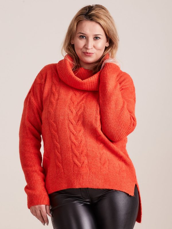 Wholesale Coral turtleneck sweater in braid PLUS SIZE