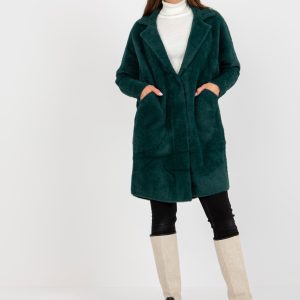 Wholesale Dark Green Women's Alpaca Coat with Eveline Pockets