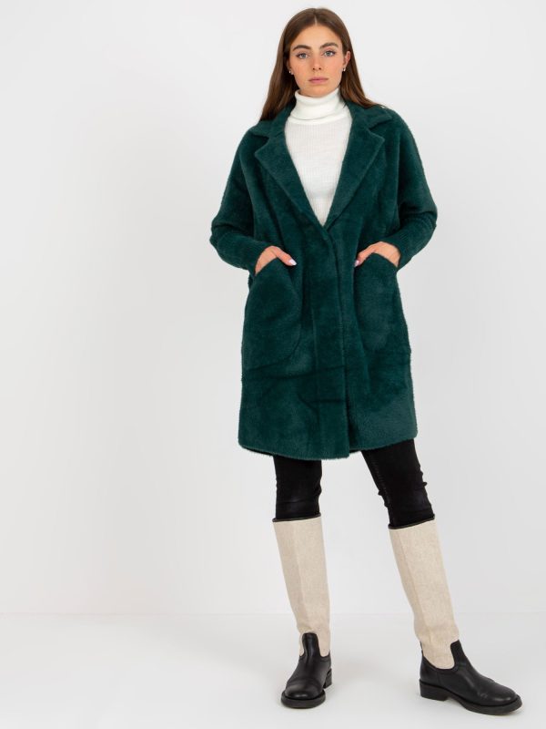 Wholesale Dark Green Women's Alpaca Coat with Eveline Pockets