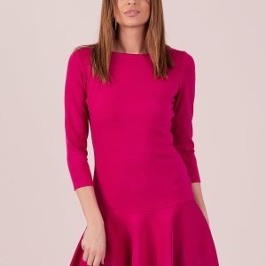 Wholesale Dark pink dress with decorative flounce at the back