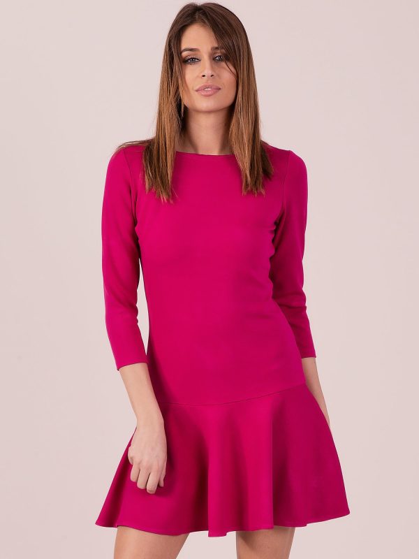 Wholesale Dark pink dress with decorative flounce at the back