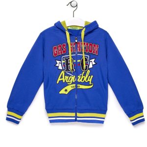 Wholesale Blue boy's sweatshirt with hoodie and prints