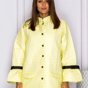 Wholesale Quilted transitional jacket with bows on sleeves yellow