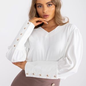 Wholesale Kamila white formal V-neck blouse