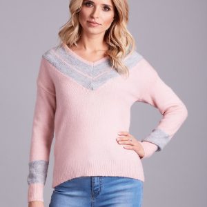 Wholesale Pale pink V-neck sweater