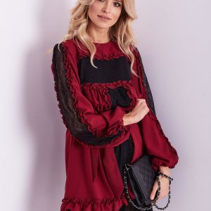 Wholesale BY O LA LA Burgundy dress with lace and frills