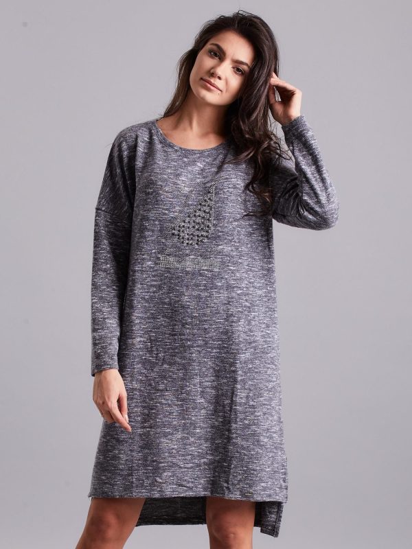 Wholesale Gray asymmetrical dress with appliqué