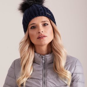 Wholesale Navy blue cap with pompom with braids