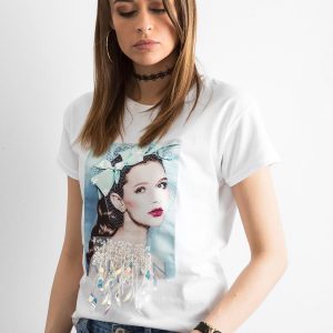 Wholesale White Cotton T-Shirt with Appliques