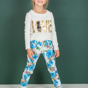 Wholesale White and blue pants for girl with print