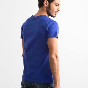 Wholesale Men's Blue Cotton T-Shirt with Print