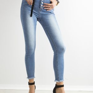 Wholesale Blue puréed high-waisted jeans with buttons