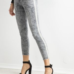 Wholesale Grey skinny jeans pants with sequin stripes