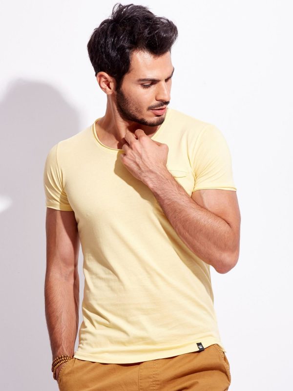 Wholesale Yellow men's basic t-shirt with pocket