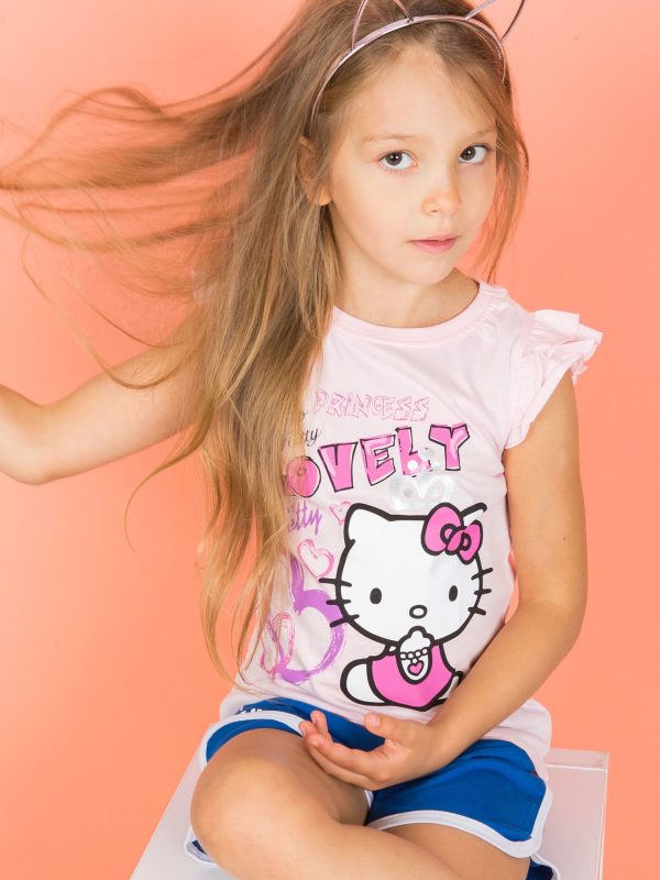 Wholesale Light pink t-shirt for girl HELLO KITTY