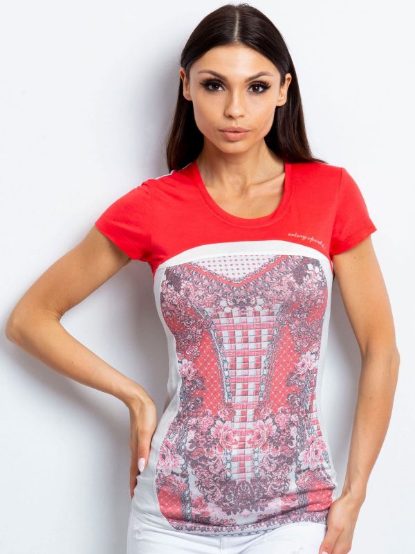 Wholesale Coral t-shirt with floral print