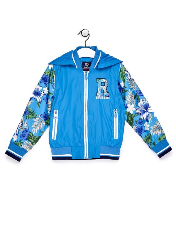 Wholesale Blue children's jacket with floral sleeves