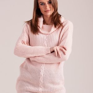 Wholesale Light pink sweater with loose turtleneck