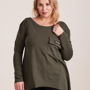 Wholesale Khaki asymmetrical blouse with pocket PLUS SIZE