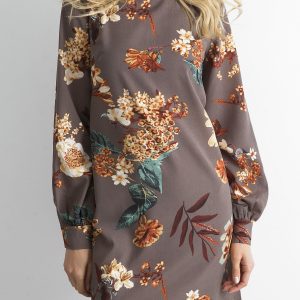 Wholesale Beige Floral Long Sleeve Dress