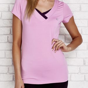 Wholesale T-shirt with triangular neckline light purple PLUS SIZE