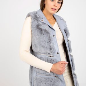 Wholesale Grey Women's Eco Leather Vest With Fur