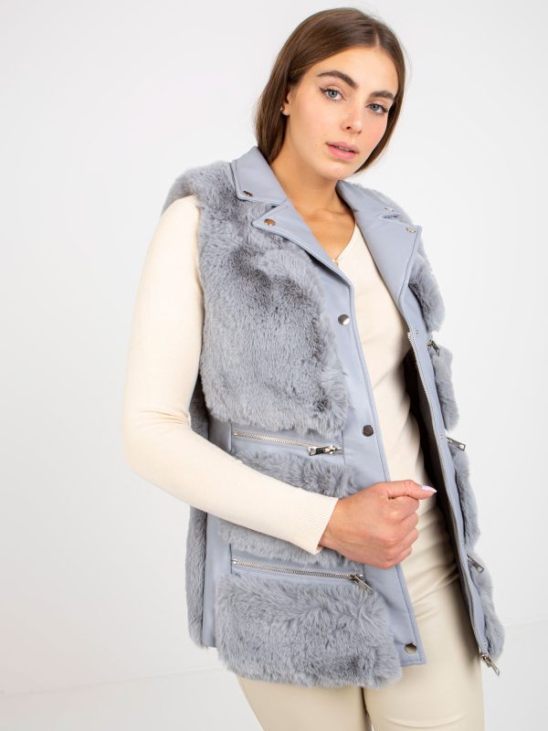 Wholesale Grey Women's Eco Leather Vest With Fur