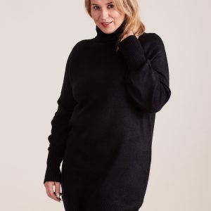 Wholesale Black Plus Size Turtleneck Long Sweater