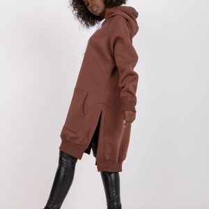 Wholesale Dark Brown Long Cotton Sweatshirt Hoodie Wioletta