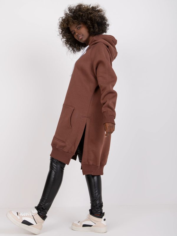 Wholesale Dark Brown Long Cotton Sweatshirt Hoodie Wioletta