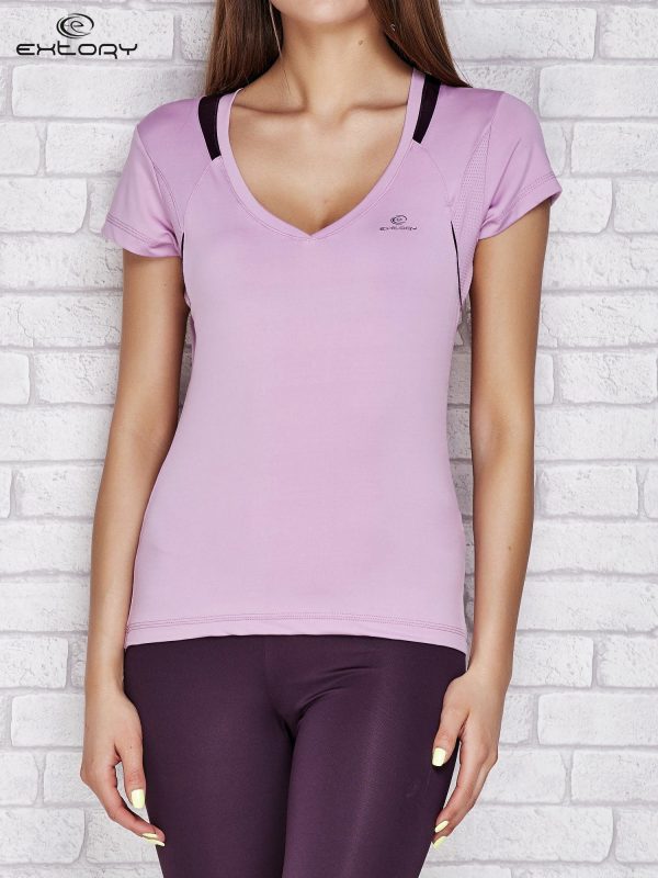 Wholesale Light purple t-shirt with triangular neckline