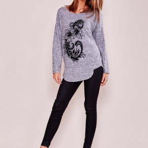 Wholesale Grey Melange Long Sleeve Blouse