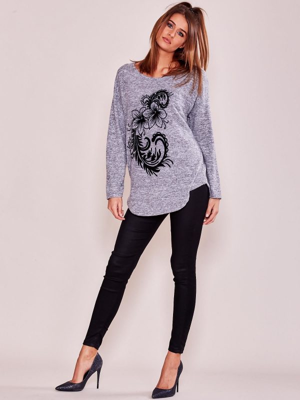 Wholesale Grey Melange Long Sleeve Blouse