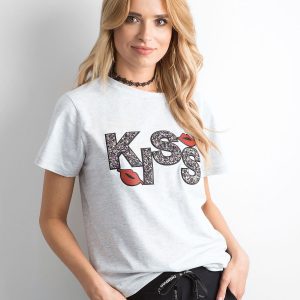 Wholesale Light grey T-shirt with applique