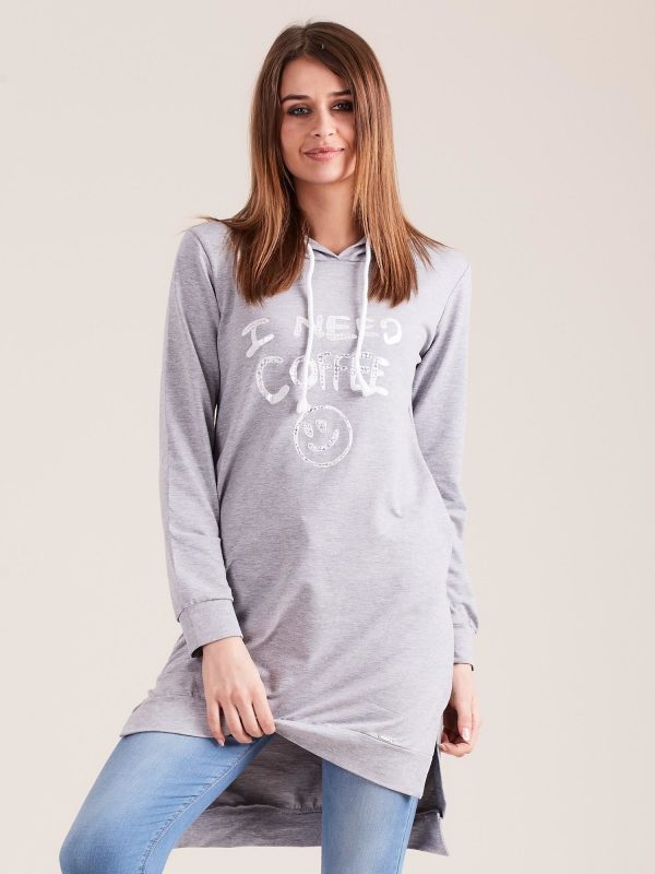 Wholesale Grey long hoodie I NEED COFFEE